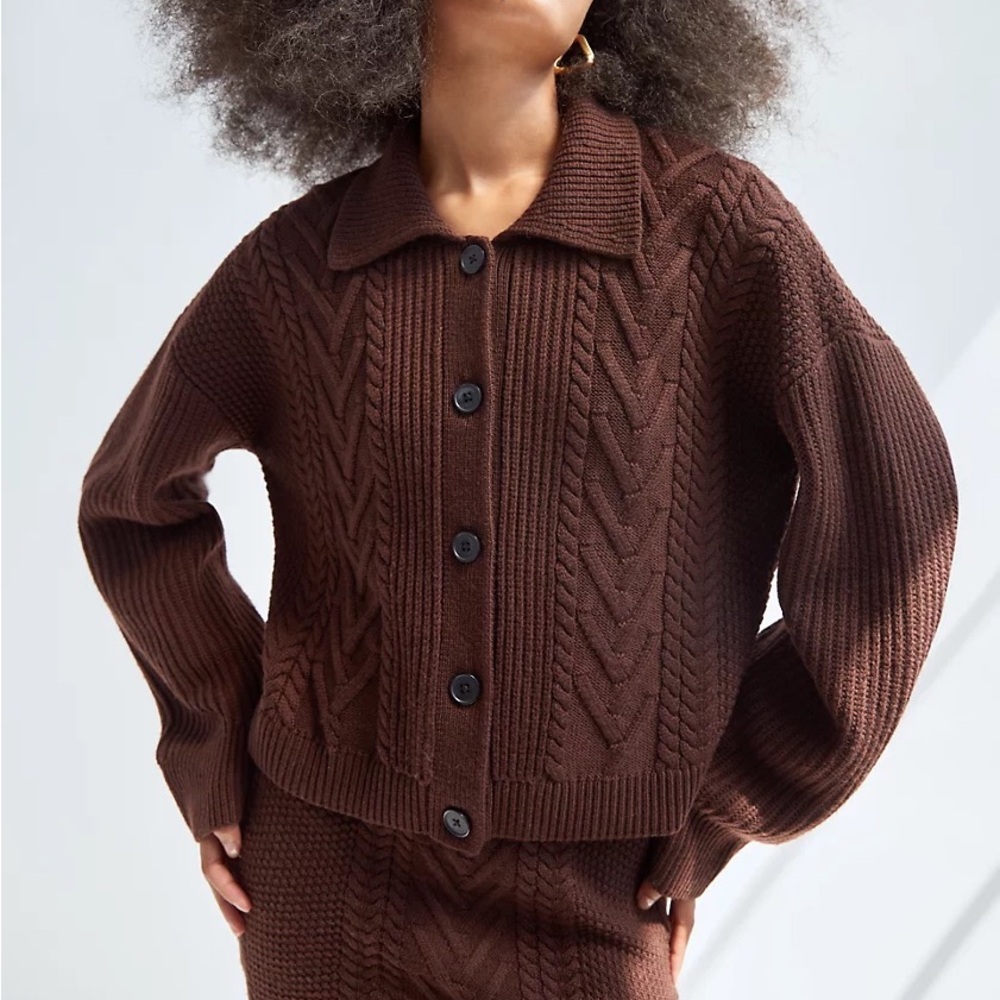Babaton Emporia Cable Knit Cardigan 100% merino wool